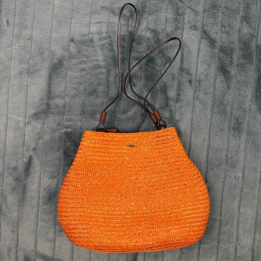 Scala Collezione Orange Woven Straw Shoulder Bag Boho Summer Tote 9161